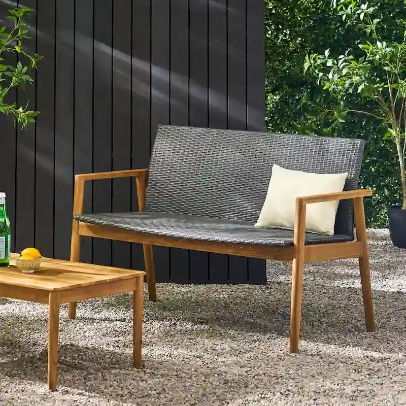 Bryan Outdoor Wicker and Acacia Wood Loveseat by Christopher Knight Home