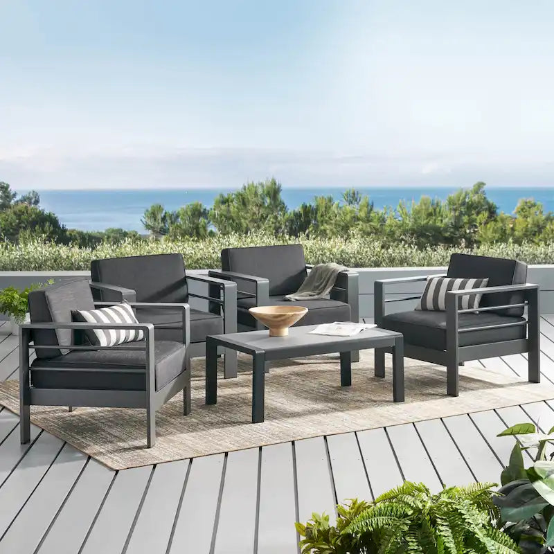 Set da conversazione da esterno a 5 pezzi in alluminio Cape Coral con cuscini di Christopher Knight Home