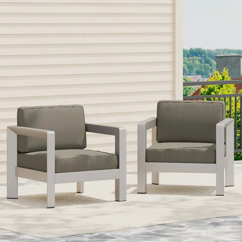 Poltrone da club da esterno in alluminio Aviara (set da 2) di Christopher Knight Home