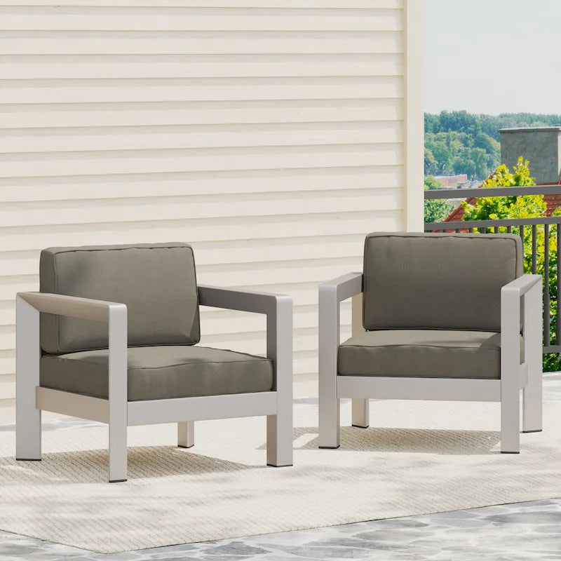Poltrone da club da esterno in alluminio Aviara (set da 2) di Christopher Knight Home