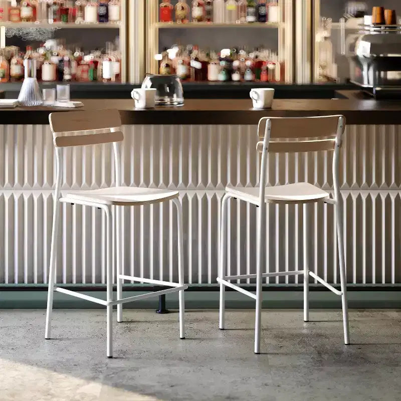 Flash Furniture 2 Pack Cyprus Commercial Grade Solid Wood Bar Stools with Metal Frames and Antique Finish