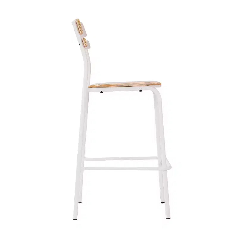 Flash Furniture 2 Pack Cyprus Commercial Grade Solid Wood Bar Stools with Metal Frames and Antique Finish
