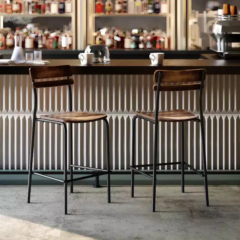 Flash Furniture 2 Pack Cyprus Commercial Grade Solid Wood Bar Stools with Metal Frames and Antique Finish