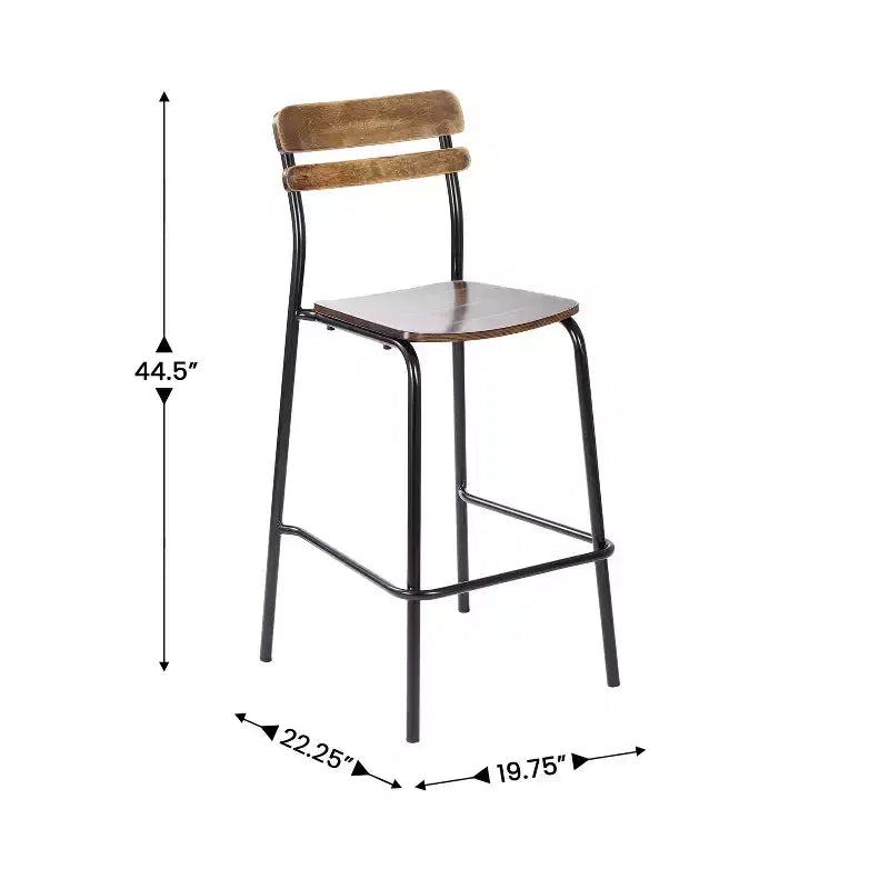 Flash Furniture 2 Pack Cyprus Commercial Grade Solid Wood Bar Stools with Metal Frames and Antique Finish