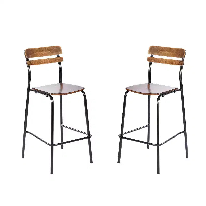 Flash Furniture 2 Pack Cyprus Commercial Grade Solid Wood Bar Stools with Metal Frames and Antique Finish
