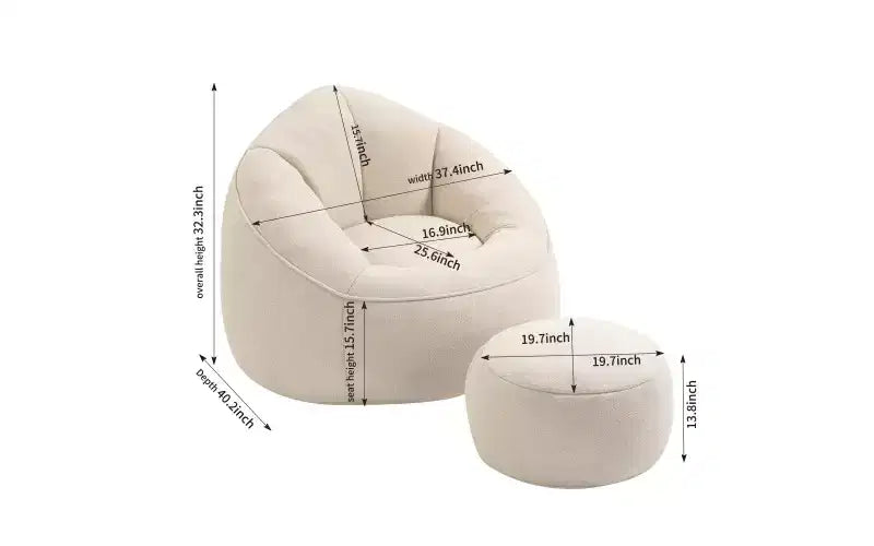 Fauteuil poire avec rembourrage en mousse comprimée et repose-pieds