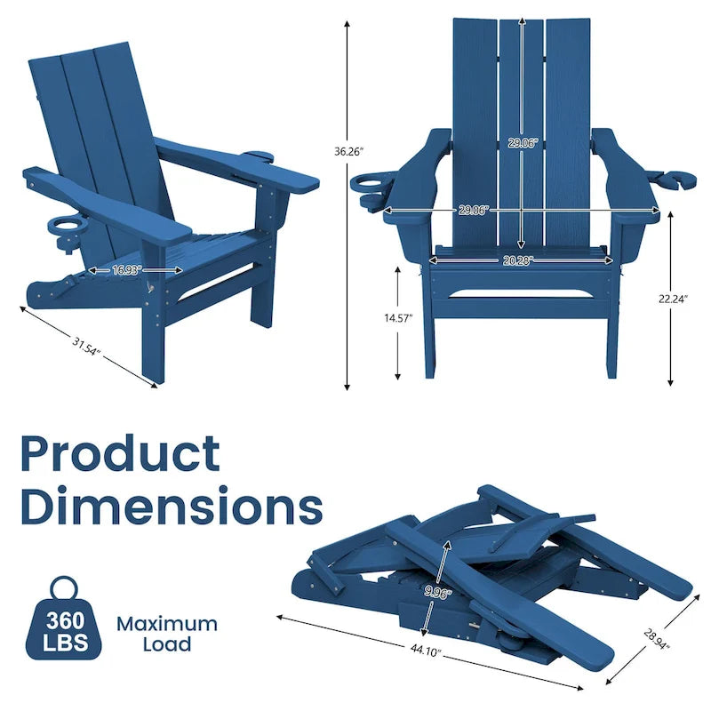 Sedie Adirondack moderne in HDPE per tutte le stagioni con portabicchieri