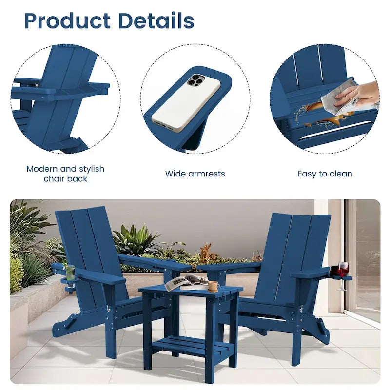 Sedie Adirondack moderne in HDPE per tutte le stagioni con portabicchieri