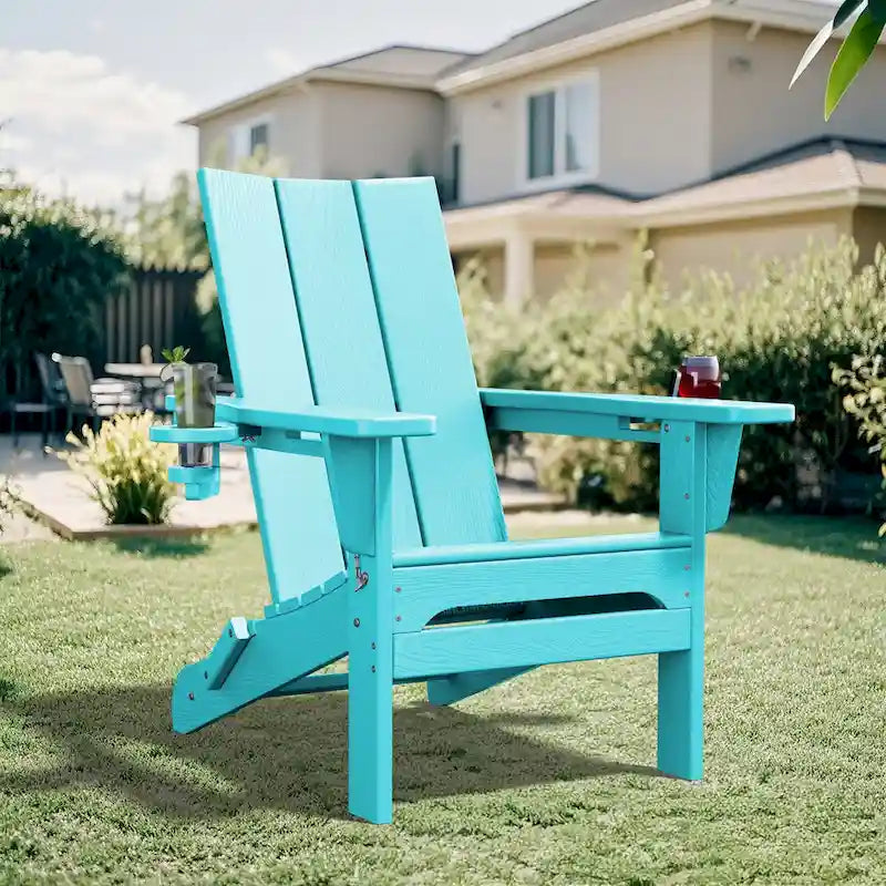 Sedie Adirondack moderne in HDPE per tutte le stagioni con portabicchieri