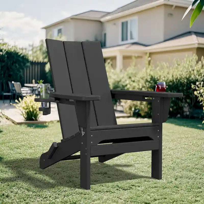 Sedie Adirondack moderne in HDPE per tutte le stagioni con portabicchieri