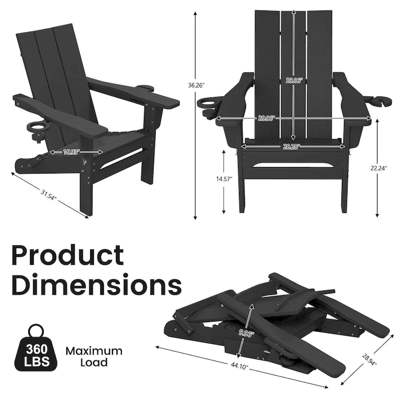 Sedie Adirondack moderne in HDPE per tutte le stagioni con portabicchieri
