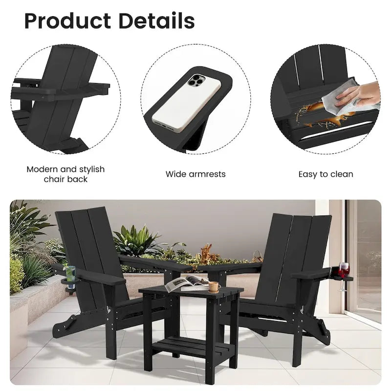 Sedie Adirondack moderne in HDPE per tutte le stagioni con portabicchieri