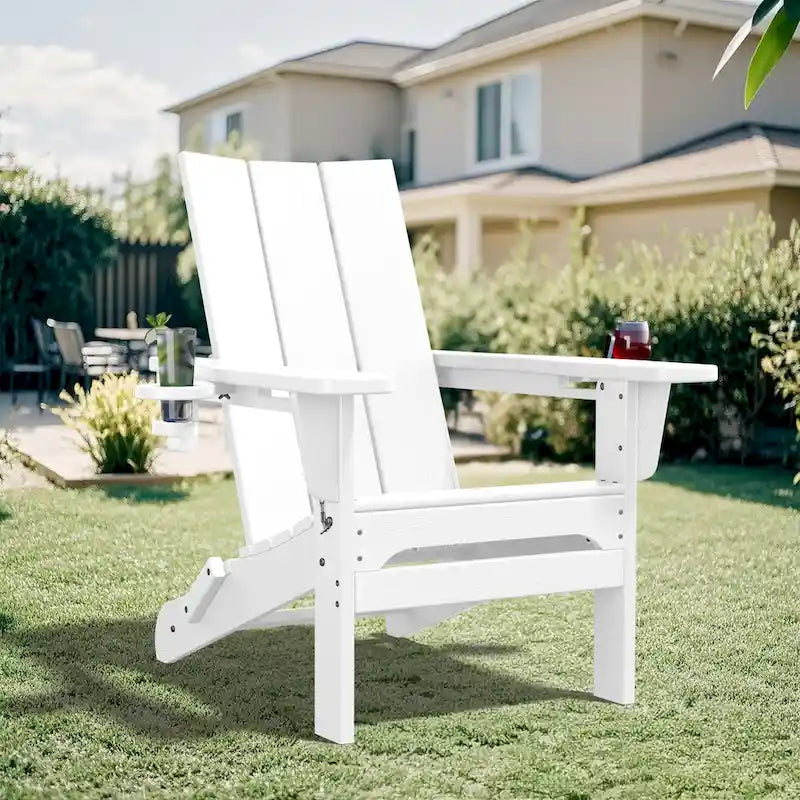Sedie Adirondack moderne in HDPE per tutte le stagioni con portabicchieri