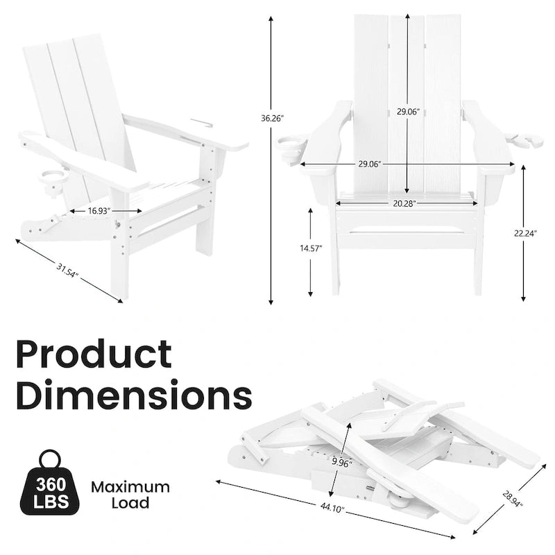 Sedie Adirondack moderne in HDPE per tutte le stagioni con portabicchieri