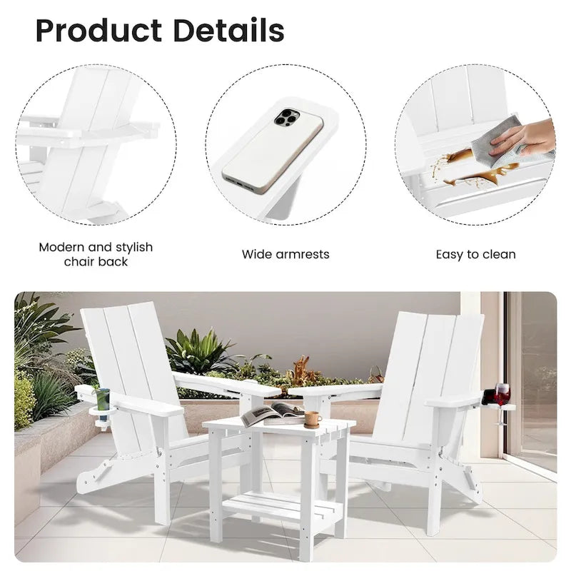 Sedie Adirondack moderne in HDPE per tutte le stagioni con portabicchieri