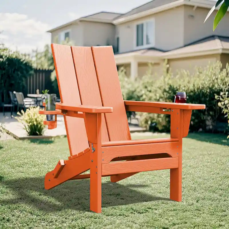 Sedie Adirondack moderne in HDPE per tutte le stagioni con portabicchieri