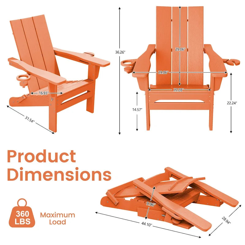 Sedie Adirondack moderne in HDPE per tutte le stagioni con portabicchieri