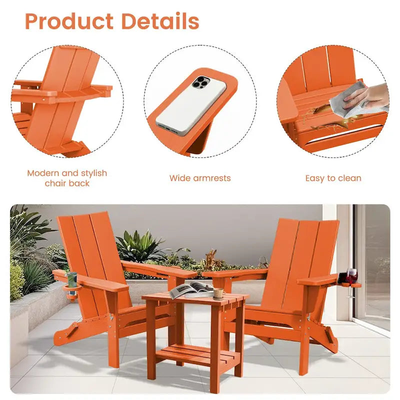 Sedie Adirondack moderne in HDPE per tutte le stagioni con portabicchieri