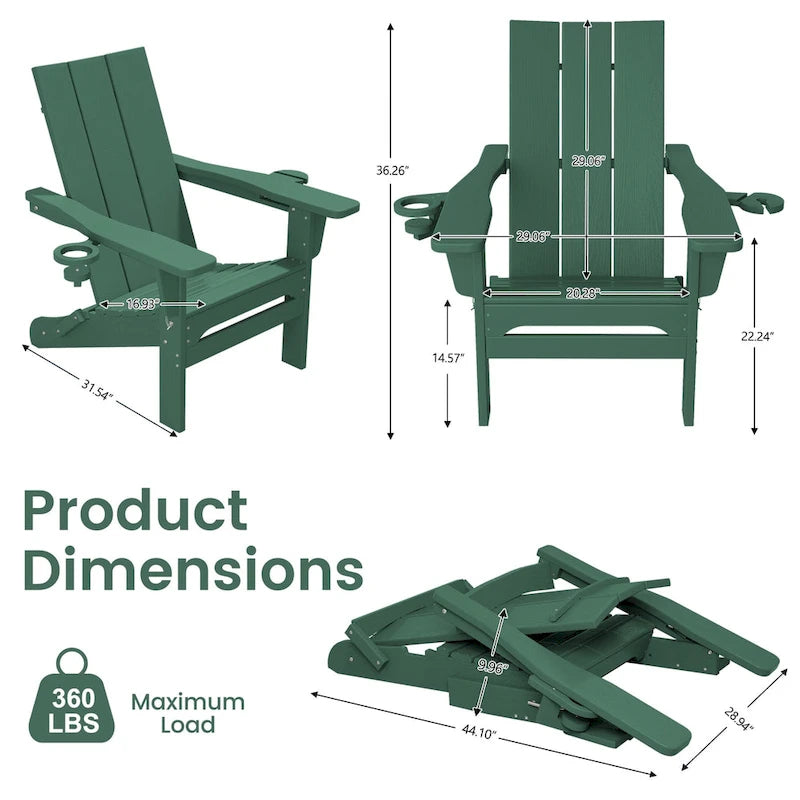 Sedie Adirondack moderne in HDPE per tutte le stagioni con portabicchieri