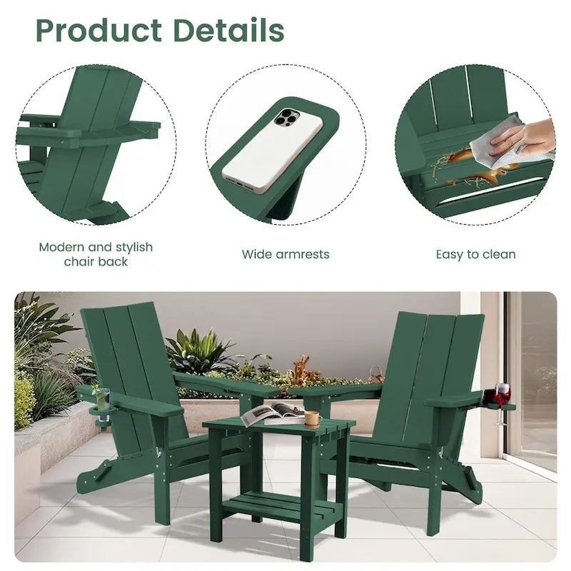 Sedie Adirondack moderne in HDPE per tutte le stagioni con portabicchieri