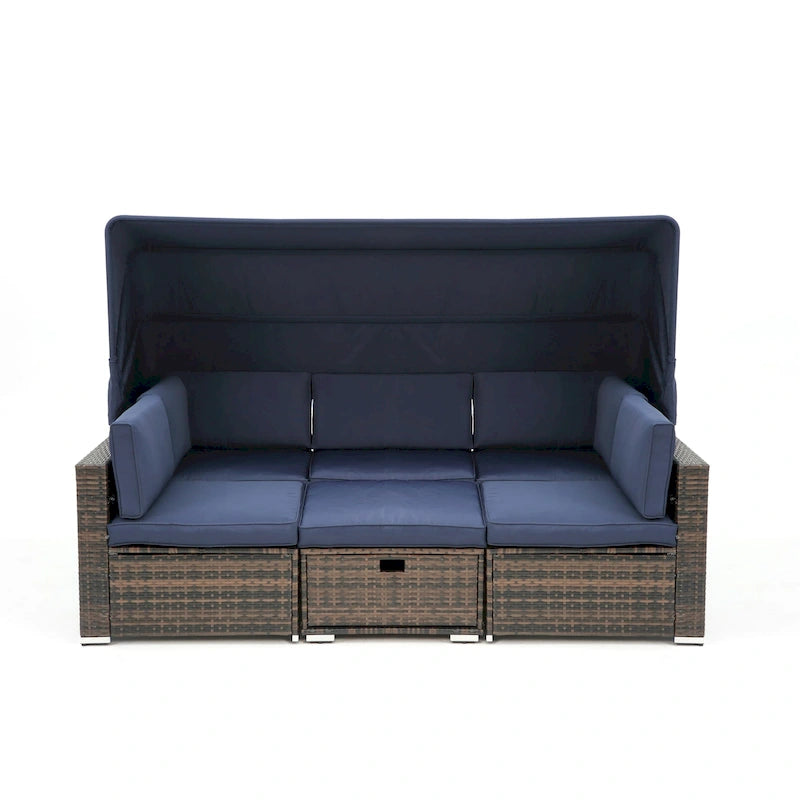 HOMEFUN Divano sezionale imbottito da esterno in rattan/vimini rettangolare/rotondo con tettuccio retrattile