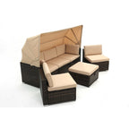 HOMEFUN Divano sezionale imbottito da esterno in rattan/vimini rettangolare/rotondo con tettuccio retrattile