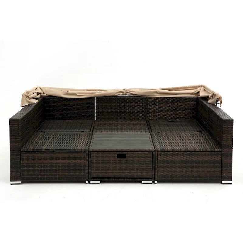 HOMEFUN Divano sezionale imbottito da esterno in rattan/vimini rettangolare/rotondo con tettuccio retrattile
