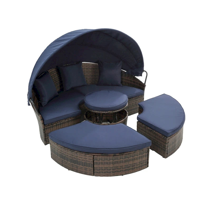 HOMEFUN Divano sezionale imbottito da esterno in rattan/vimini rettangolare/rotondo con tettuccio retrattile