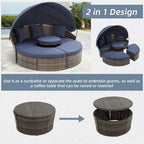 HOMEFUN Divano sezionale imbottito da esterno in rattan/vimini rettangolare/rotondo con tettuccio retrattile