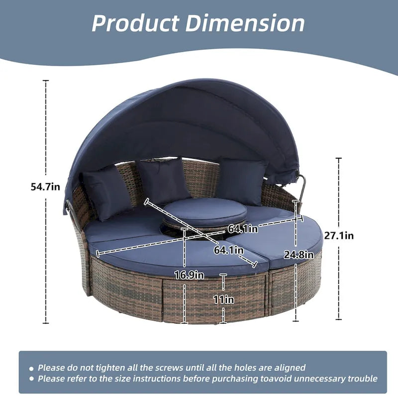 HOMEFUN Divano sezionale imbottito da esterno in rattan/vimini rettangolare/rotondo con tettuccio retrattile