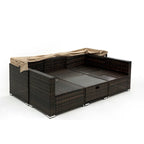 HOMEFUN Divano sezionale imbottito da esterno in rattan/vimini rettangolare/rotondo con tettuccio retrattile