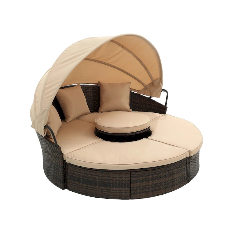 HOMEFUN Divano sezionale imbottito da esterno in rattan/vimini rettangolare/rotondo con tettuccio retrattile