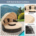HOMEFUN Divano sezionale imbottito da esterno in rattan/vimini rettangolare/rotondo con tettuccio retrattile