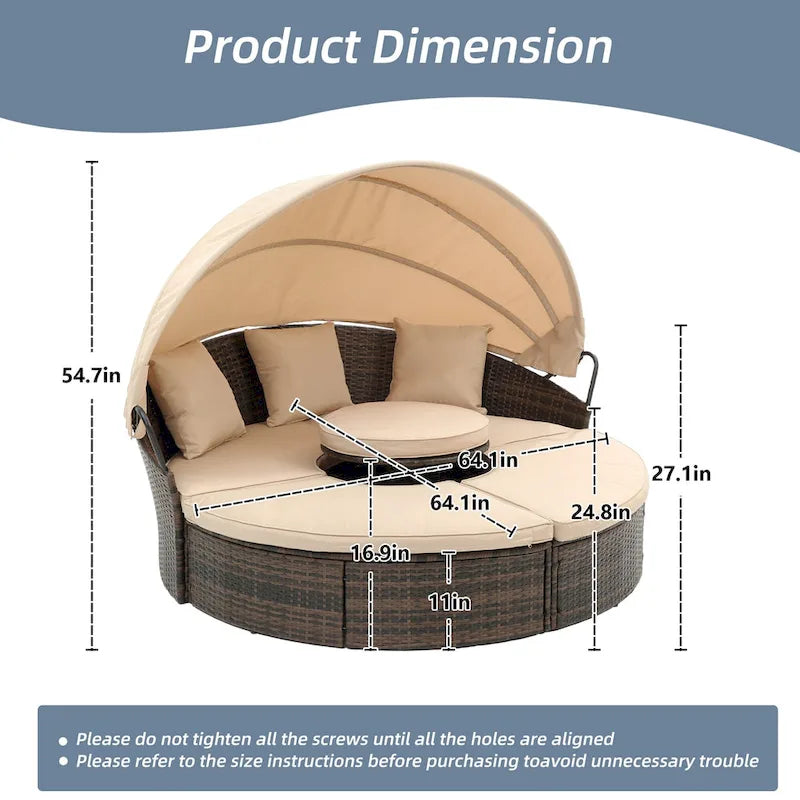 HOMEFUN Divano sezionale imbottito da esterno in rattan/vimini rettangolare/rotondo con tettuccio retrattile