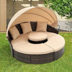 HOMEFUN Divano sezionale imbottito da esterno in rattan/vimini rettangolare/rotondo con tettuccio retrattile