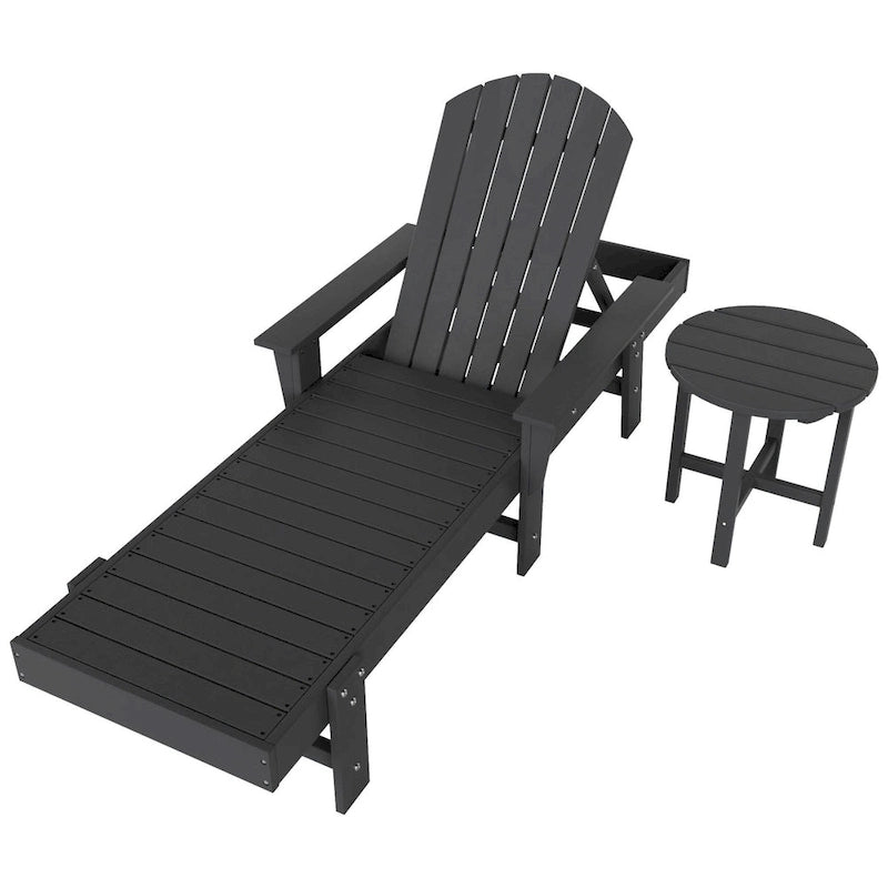 Polytrends Altura Poly Chaise longue reclinabile ecologica per tutte le stagioni con braccioli e tavolino laterale (set da 2 pezzi)