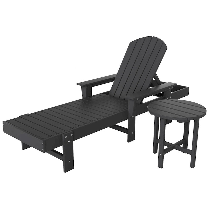 Polytrends Altura Poly Chaise longue reclinabile ecologica per tutte le stagioni con braccioli e tavolino laterale (set da 2 pezzi)