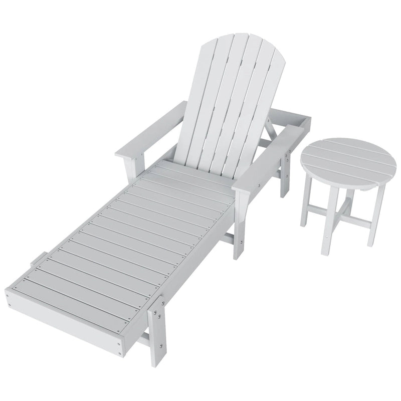Polytrends Altura Poly Chaise longue reclinabile ecologica per tutte le stagioni con braccioli e tavolino laterale (set da 2 pezzi)