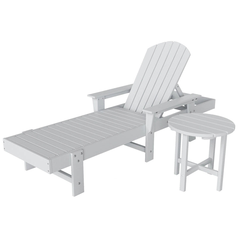 Polytrends Altura Poly Chaise longue reclinabile ecologica per tutte le stagioni con braccioli e tavolino laterale (set da 2 pezzi)