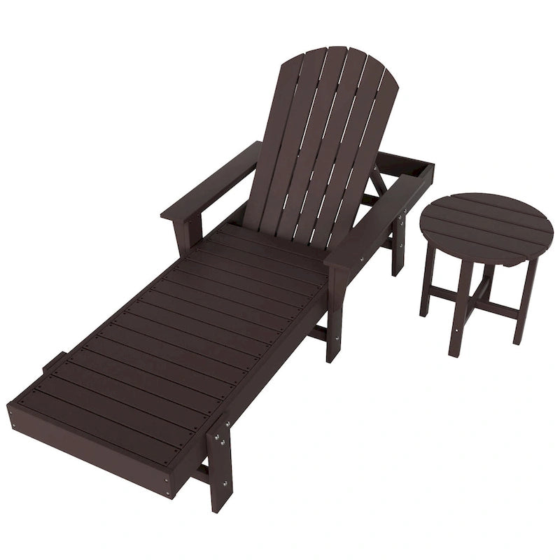 Polytrends Altura Poly Chaise longue reclinabile ecologica per tutte le stagioni con braccioli e tavolino laterale (set da 2 pezzi)