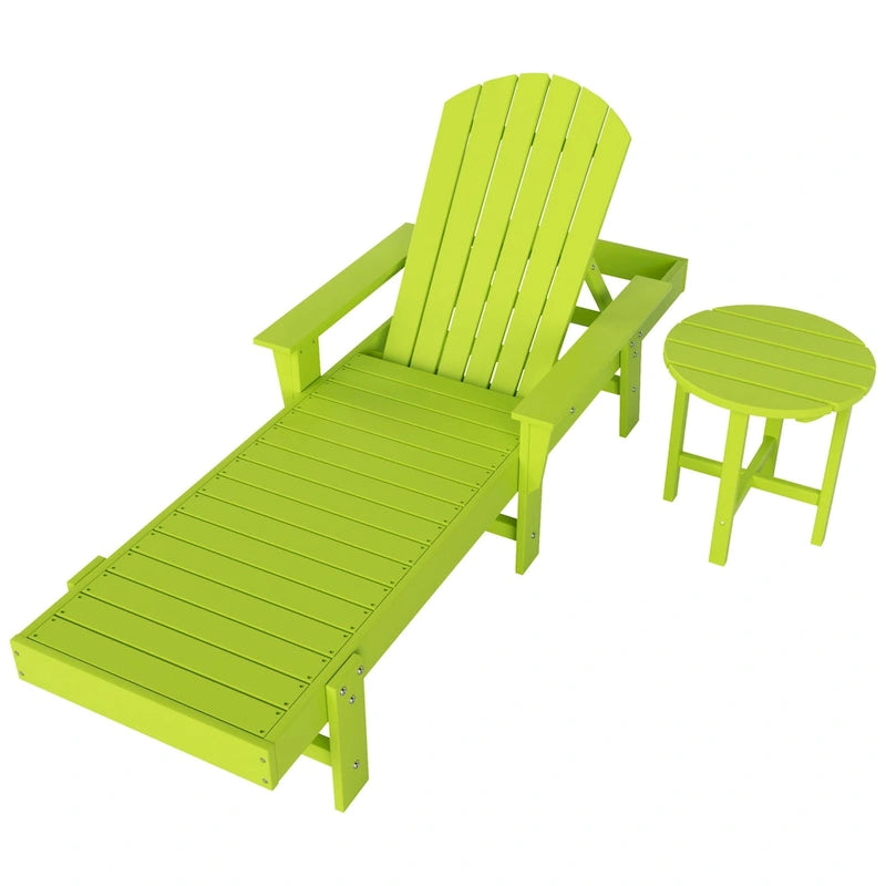 Polytrends Altura Poly Chaise longue reclinabile ecologica per tutte le stagioni con braccioli e tavolino laterale (set da 2 pezzi)