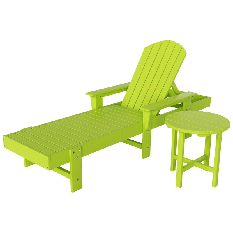 Polytrends Altura Poly Chaise longue reclinabile ecologica per tutte le stagioni con braccioli e tavolino laterale (set da 2 pezzi)