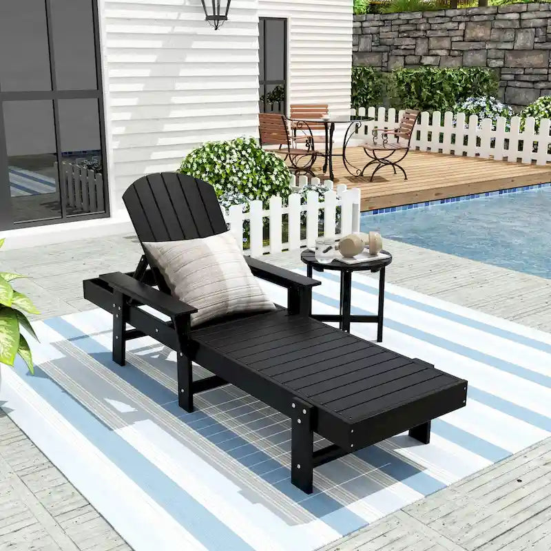 Polytrends Altura Poly Chaise longue reclinabile ecologica per tutte le stagioni con braccioli e tavolino laterale (set da 2 pezzi)