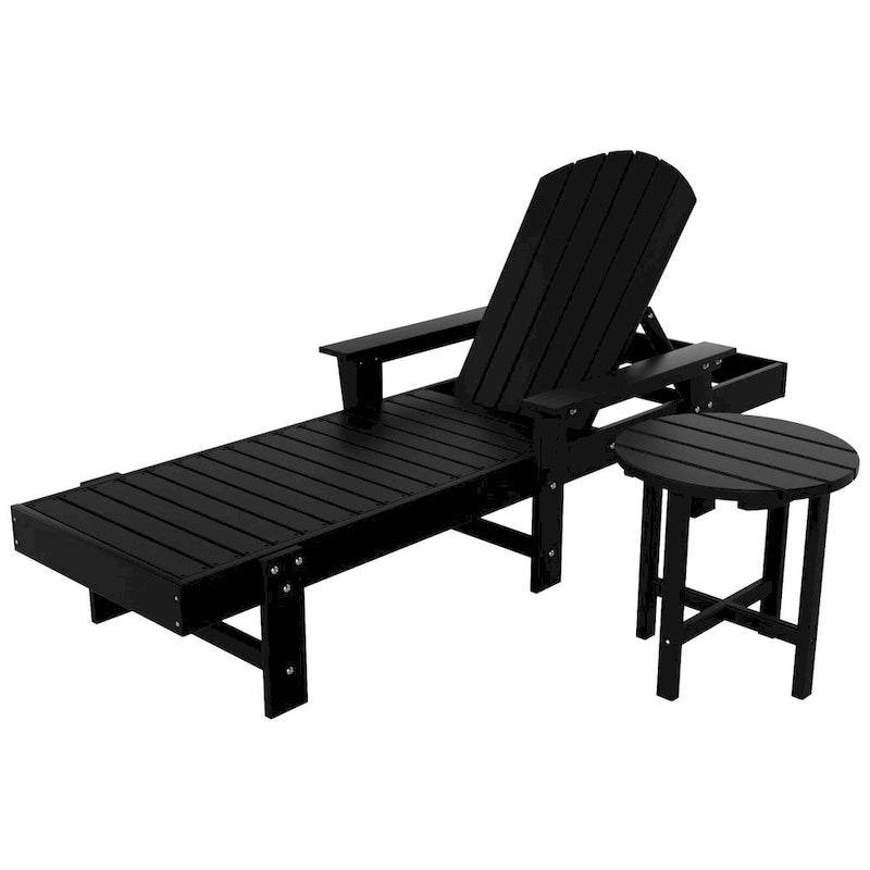 Polytrends Altura Poly Chaise longue reclinabile ecologica per tutte le stagioni con braccioli e tavolino laterale (set da 2 pezzi)