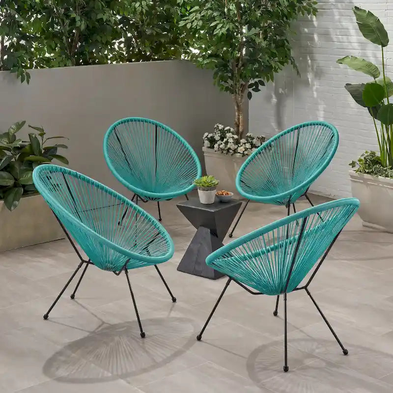 Sedia Anson in Acciaio/Rattan PE Intrecciato da Esterno (Set da 4) di Christopher Knight Home