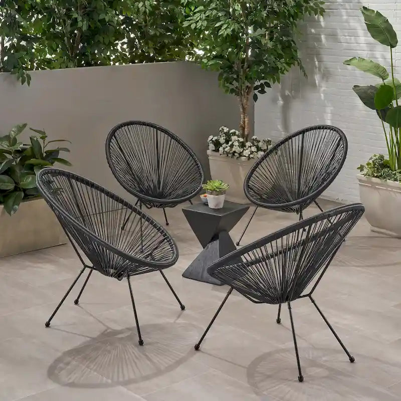 Sedia Anson in Acciaio/Rattan PE Intrecciato da Esterno (Set da 4) di Christopher Knight Home