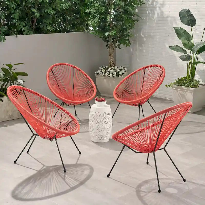 Sedia Anson in Acciaio/Rattan PE Intrecciato da Esterno (Set da 4) di Christopher Knight Home