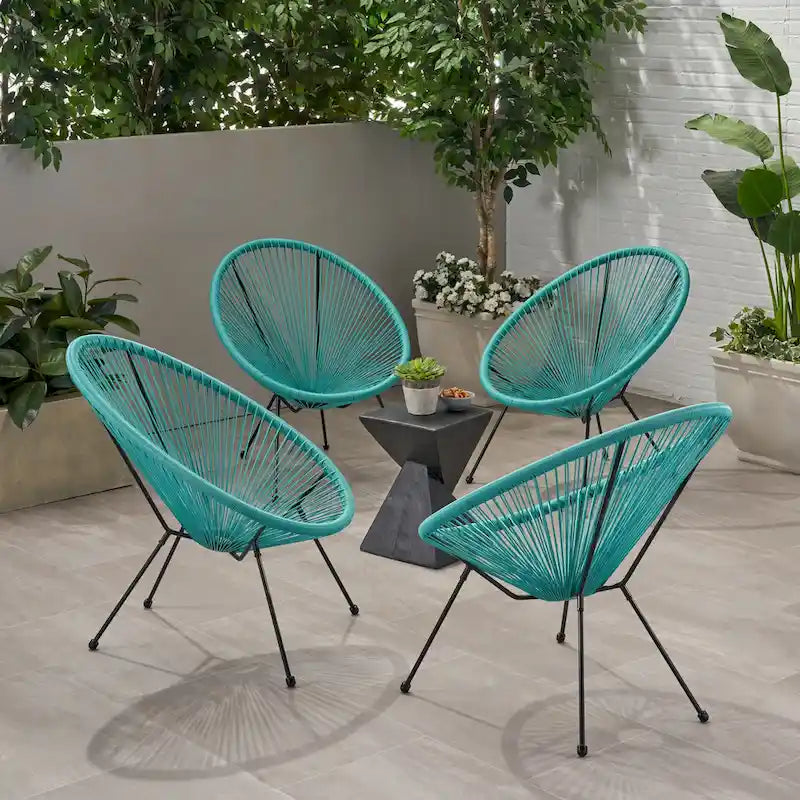 Sedia Anson in Acciaio/Rattan PE Intrecciato da Esterno (Set da 4) di Christopher Knight Home