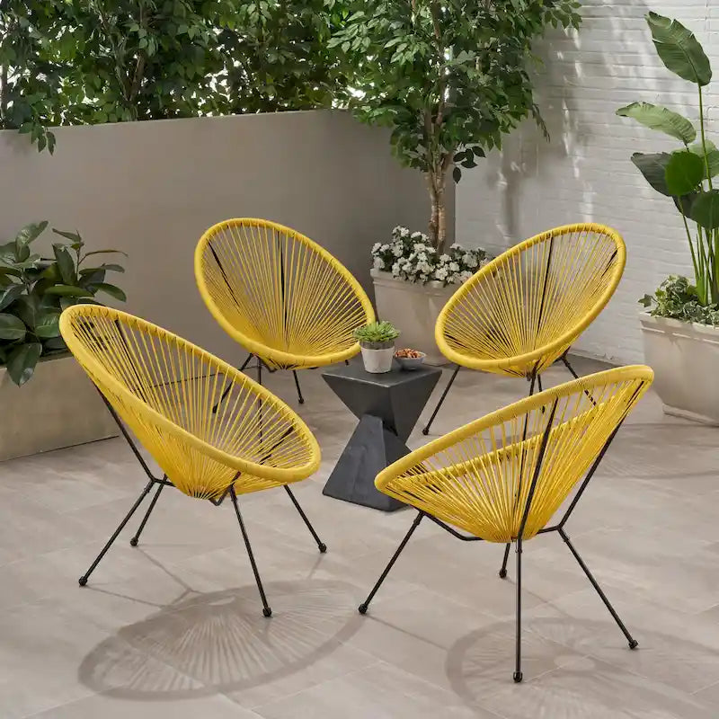 Sedia Anson in Acciaio/Rattan PE Intrecciato da Esterno (Set da 4) di Christopher Knight Home