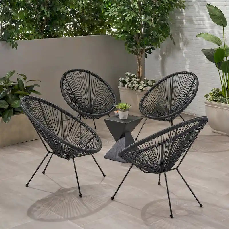 Sedia Anson in Acciaio/Rattan PE Intrecciato da Esterno (Set da 4) di Christopher Knight Home
